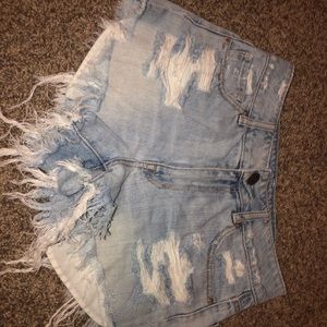 High Waisted Distressed Denim Shorts